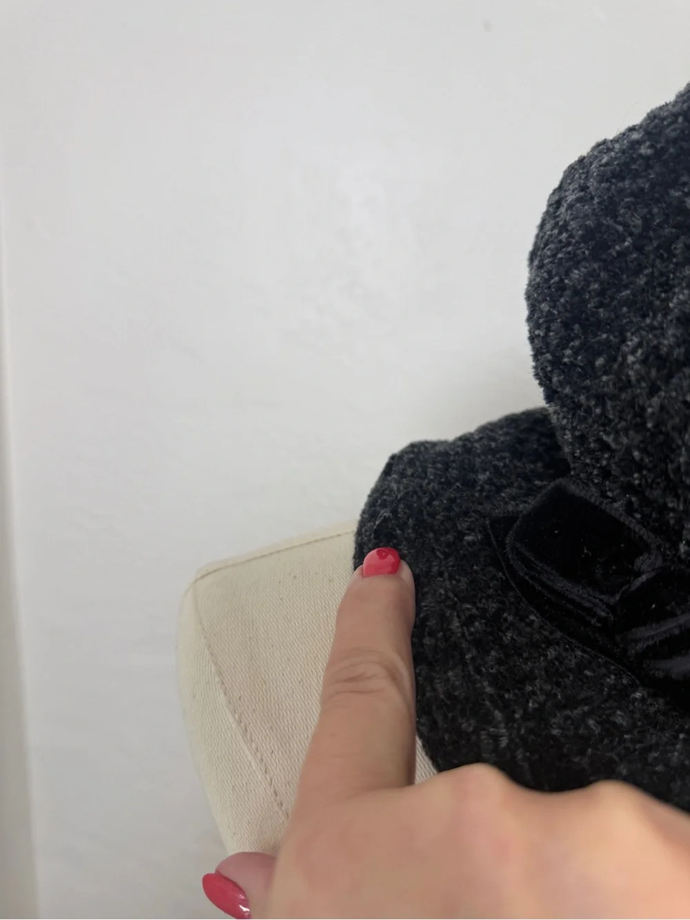 Vintage Holt Renfrew Black Bouclé Cloche Hat Velvet Ribbon Accent